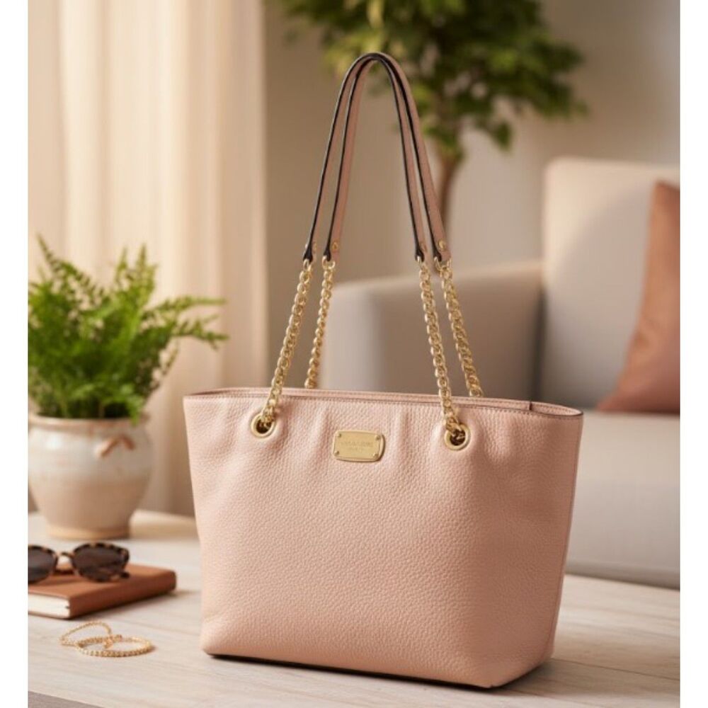 Michael Kors Shoulder Bag Tan Leather Womens Tote Purse Bottom Studs